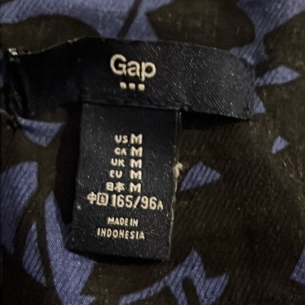 GAP blue black print shirt sleeve 100% cotton dress Sz M - Picture 6 of 8